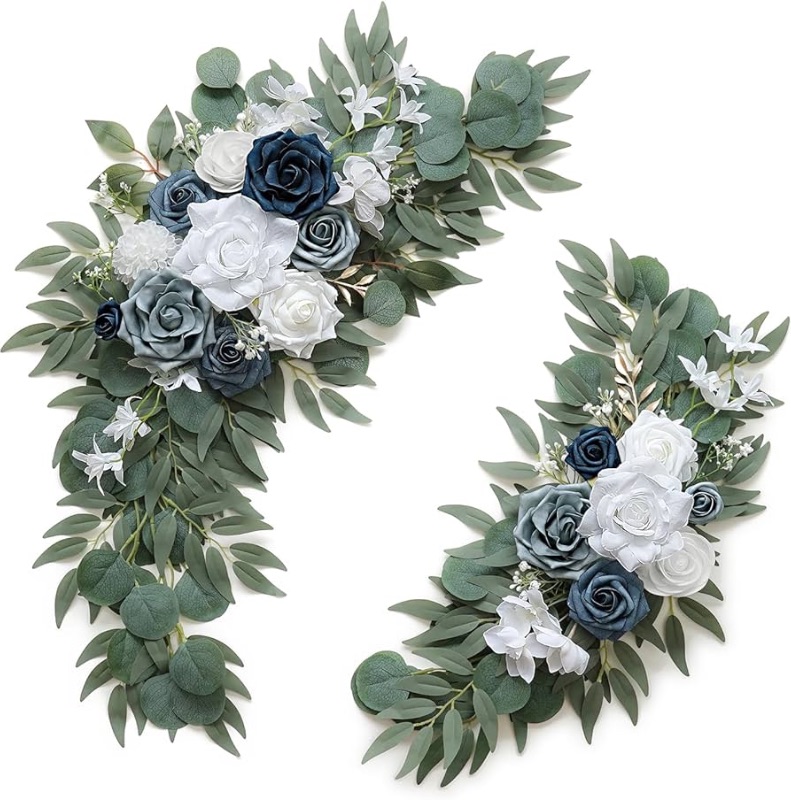 Photo 1 of **ONLY ONE** Dusty Blue Flower for Wedding Welcome Signs Decorations, Artificial Wedding Arch Flowers for Wedding Ceremony (Set of 2)