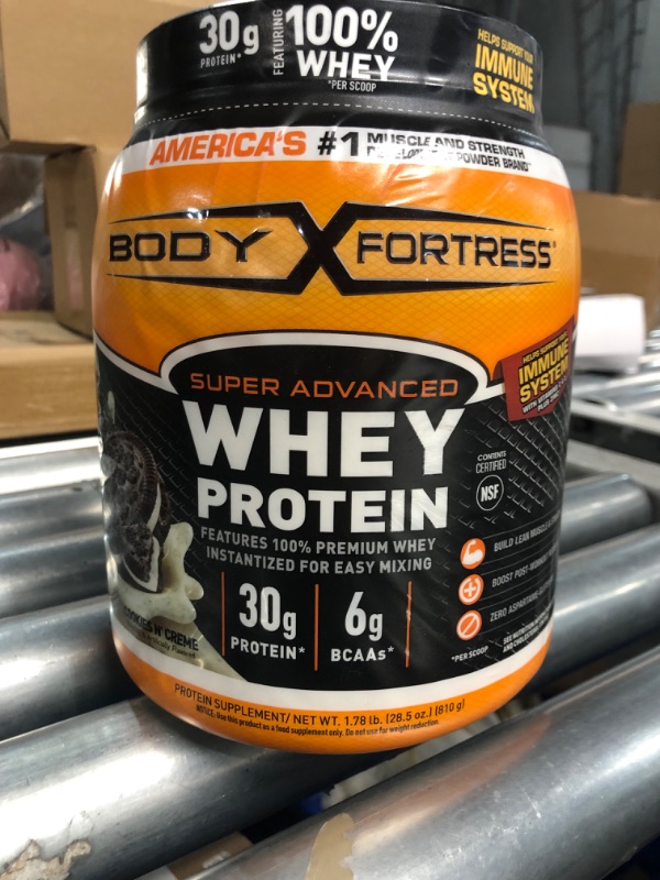 Photo 2 of ***(EXP:2025 )NONREFUNDABLE***Body Fortress Super Advanced Whey Protein Powder, Cookies N’ Creme, 60g Protein & 12g BCAAs Per 2 Scoops, Muscle Gain & Recovery, Immune Support with Vitamins C & D, 1.78lbs (Packaging May Vary)