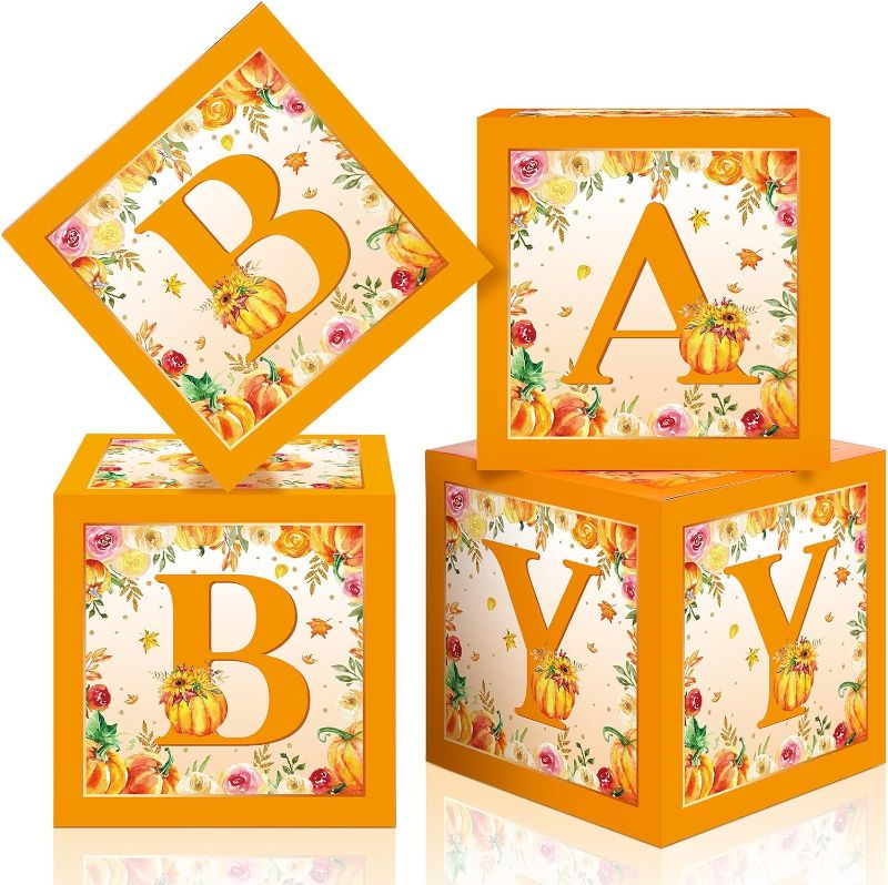 Photo 1 of (2 PACK) Liliful 4Pcs Little Pumpkin Baby Shower Decorations Baby Shower Boxes Fall Theme Baby Boxes with Letters Baby Letter Boxes Baby Shower Blocks Decoration for Girl Boy Baby Shower Birthday Gender Reveal