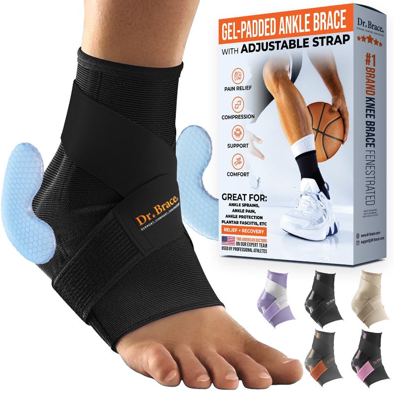 Photo 1 of (2 PACK) DR. BRACE® Elite Ankle Brace with Adjustable Strap and 2X Gel Pad For Ankle Support and Pain Relief, Ankle Brace For Sprained Ankle, Plantar Fasciitis, Ankle Pain (Black, Large)