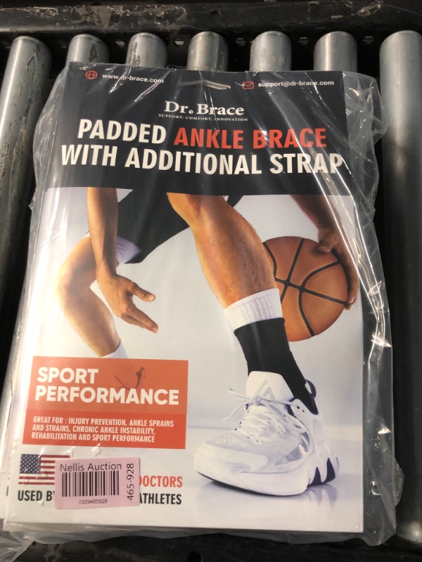 Photo 2 of (10 pack) ***STOCK PHOTO REFERENCE ONLY***DR. BRACE ELITE Ankle Brace with strap (Black-White, Large)