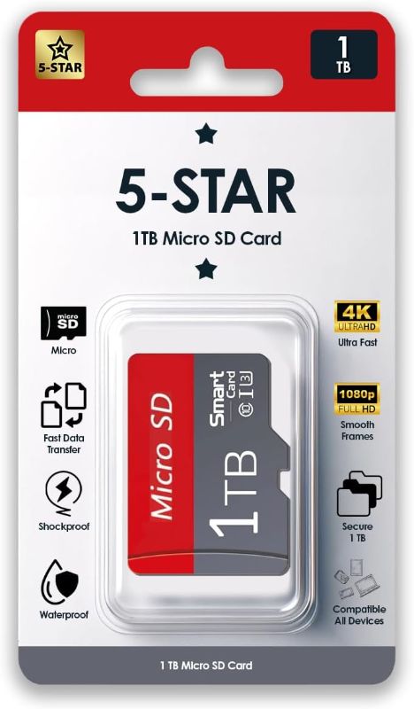 Photo 1 of 
5-Star 1TB Micro SD High Speed Memory Card for Car Navigation,Smartphone,Portable Gaming Devices,Camera and Drone