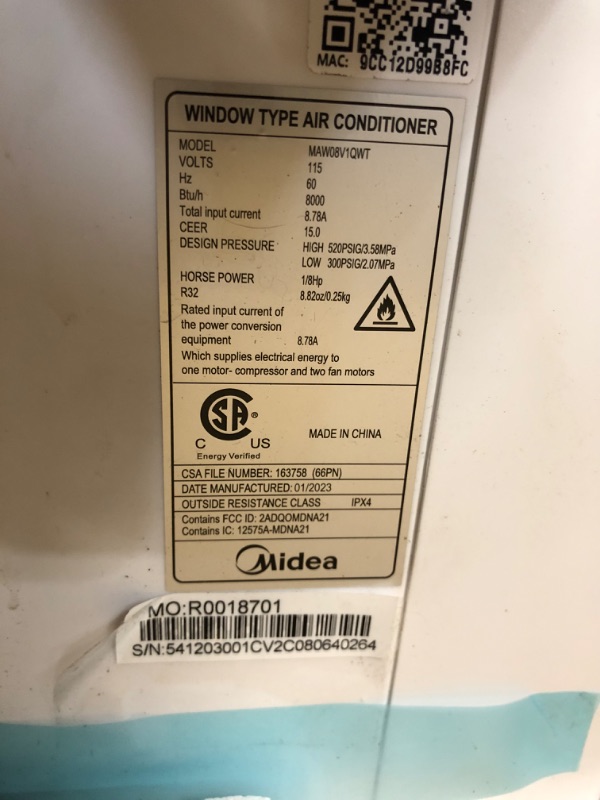 Photo 8 of ***USED - DAMAGED - UNTESTED - SEE COMMENTS***
Midea 8,000 BTU U-Shaped Smart Inverter Air Conditioner –Cools up to 350 Sq. Ft., Ultra Quiet with Open Window Flexibility, Works with Alexa/Google Assistant, 35% Energy Savings, Remote Control