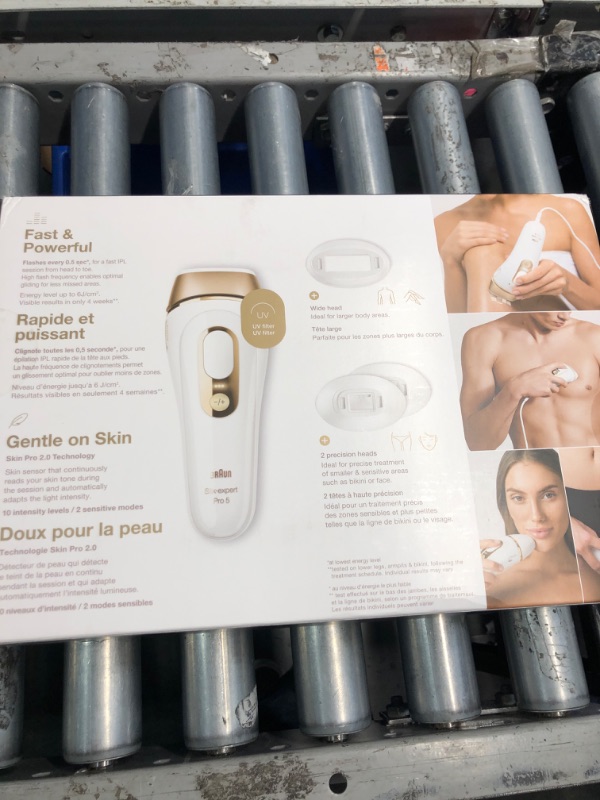 Photo 3 of ***ITEM TESTED FOR POWER, UNABLE TO TEST FURTHER***Braun IPL Silk·Expert Pro 5 PL5347 Latest Generation IPL for Women and Men, at-Home Hair Removal System, Salon-Like Smooth Skin, Long Lasting Results, 3 Comfort Modes w/Wide Head & 2 Precision Heads