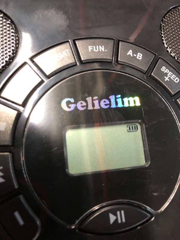 Photo 2 of ***ITEM TESTED FOR POWER, UNABLE TO TEST FURTHER***Gelielim Portable CD Player with Dual Stereo Speakers, Rechargeable Walkman CD Player for Car, Bluetooth Receiver and Transmitter, Headphone Jack & AUX, A-B Repeat and Speed+/- (No Earphones)