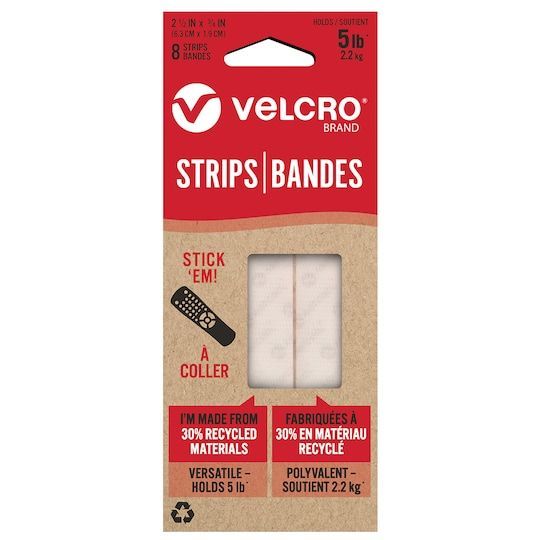 Photo 1 of **3-PACK BUNDLE**
VELCRO Brand ECO Collection Tapes, Stick On Adhesive Strips 2 1/2in x 3/4in, Sustainable 30% Recycled Material, 8ct White