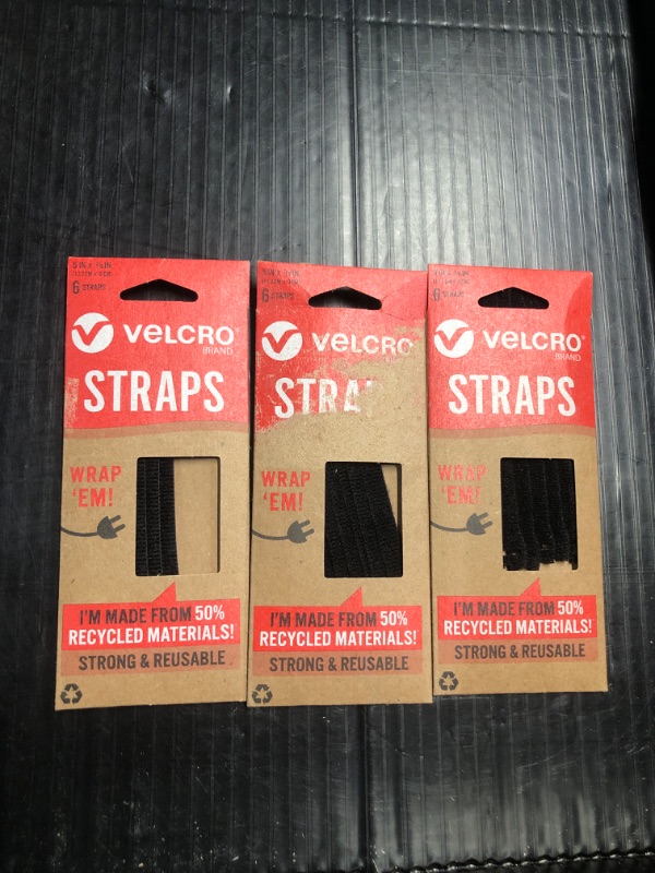 Photo 2 of **3-PACK BUNDLE**
VELCRO Brand ECO Collection 6ct Pre-Cut Straps 5in x 3/8in, Sustainable 50% Recycled Material, Black