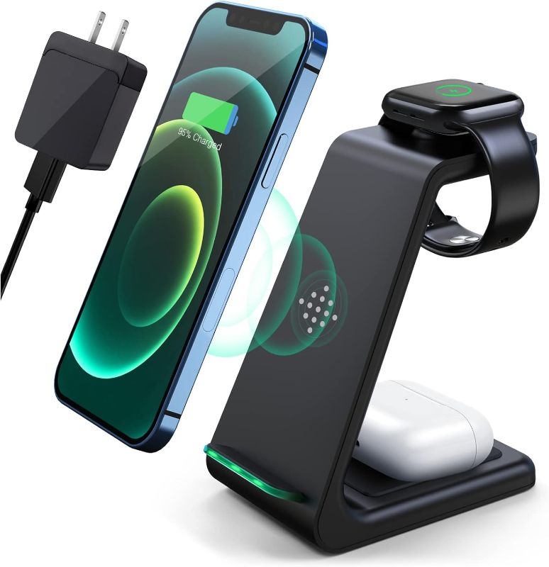 Photo 1 of 
Wireless Charging Station,3 in 1 Fast Charging Station,Wireless Charger Stand for iPhone 15/14/13/12/11 Pro Max/X/Xs Max/8/8 Plus, AirPods 3/2/pro, iWatch...