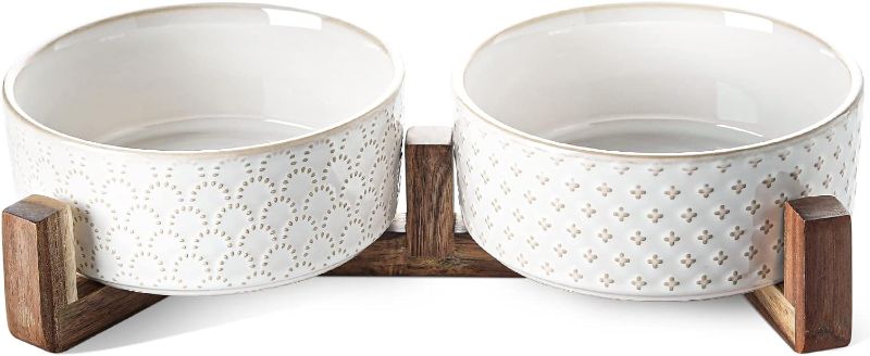 Photo 1 of 
LE TAUCI Dog Bowls Ceramic, Bowl Set with Acacia Wood Stand, 3 Cups Dog Food and Water Bowl for Small Medium Sized, Weighted Dog, Pet Bowls