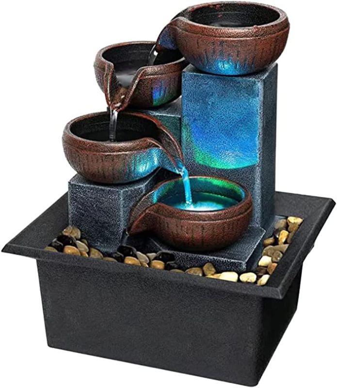 Photo 1 of 
Small Tabletop Waterfall Fountain Zen Meditation Fountain Indoor Desktop Water Fountain with LED Light and Natural River Rocks for Office Home Bedroom