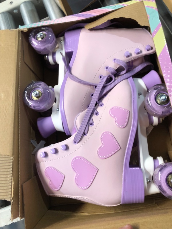 Photo 2 of 
Women's and Girl's Classic Roller Skates with Light up Wheels and Love Heart Pattern, High-top PU Leather Rollerskates