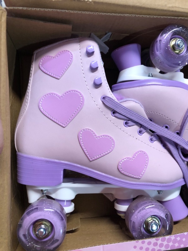 Photo 3 of 
Women's and Girl's Classic Roller Skates with Light up Wheels and Love Heart Pattern, High-top PU Leather Rollerskates