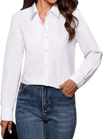 Photo 1 of **SIZE SMALL**
Women's Button Down Shirts Classic Fit Dress Shirt Work Business Casual Long Sleeve Blouse Tops