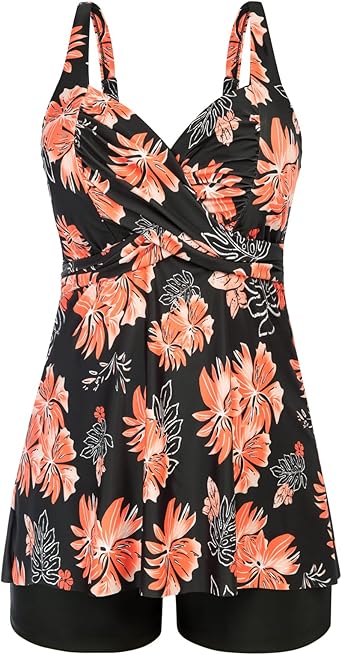 Photo 1 of ***STOCK PHOTO REFERENCE ONLY-SIZE 16W***
Hanna Nikole Womens Plus Size Swim Dresses Twist Front Slim Swimsuit Tummy Control Tankini with Shorts 16 Plus Orange Flowers