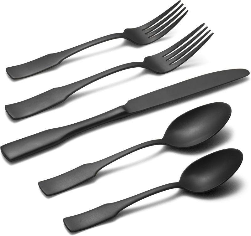 Photo 1 of  Black Tumbled 20-Piece Silverware Set,Service for 4,Stainless Steel Flatware Set,Tumbled Cutlery Set,Dishwasher Safe