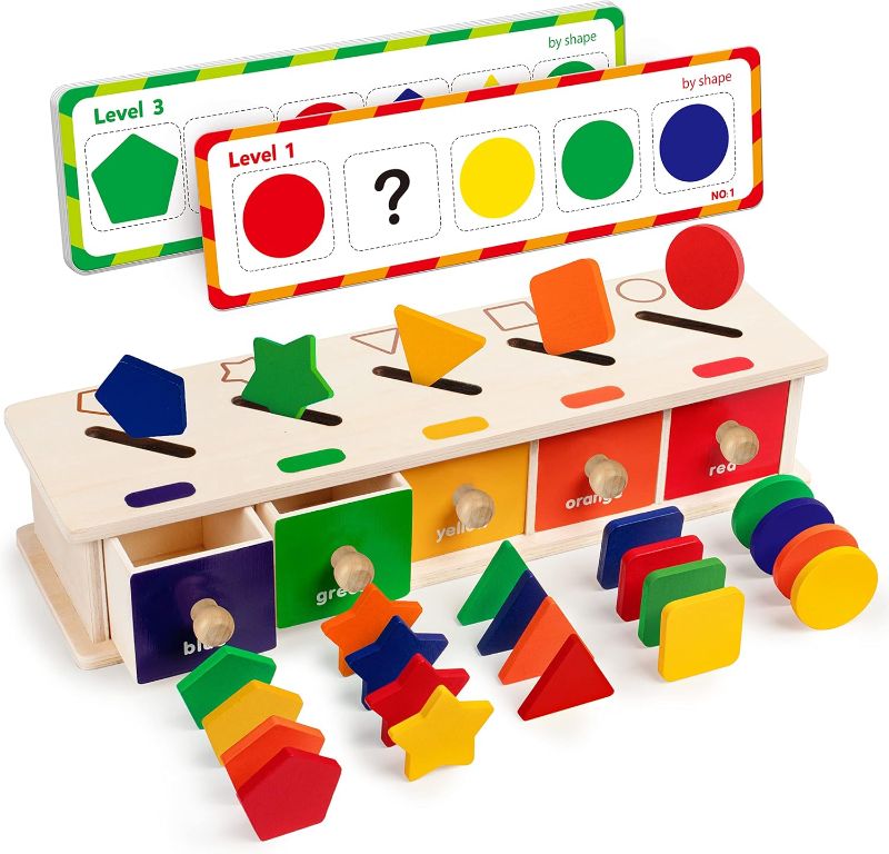 Photo 1 of ***STOCK PHOTO REFERENCE ONLY***
Wooden Color Shape Sorting Box Game Geometric Matching Blocks Early Learning Educational Toy Gift for 3 4 5 Year-Old Baby Toddlers