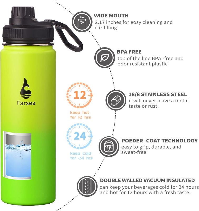 Photo 1 of ***STOCK PHOTO REFERENCE ONLY***
Farsea Insulated Water Bottle With Paracord Handle, Protective Silicone Boot and 2 Lids (Straw Lid & Spout Lid), Stainless Steel Water Bottle Wide Mouth, Double Wall Sweat-Proof BPA-Free, 24 oz