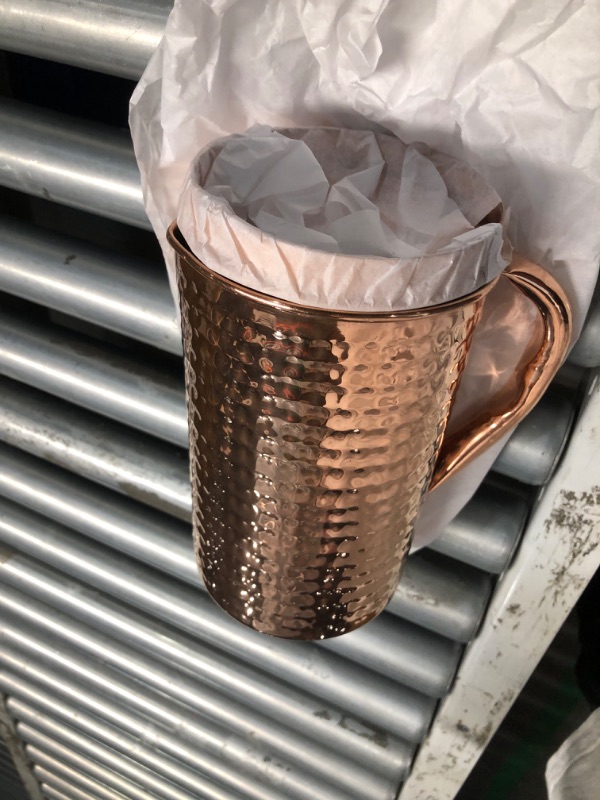 Photo 4 of **DENT ON BOTTOM OF PITCHER**Handmade Hammered Drinking Water Copper Pitcher for Ayurveda Health Benefits | Traditional Copper Pitcher for Drinking and Serving Water in Daily Use 