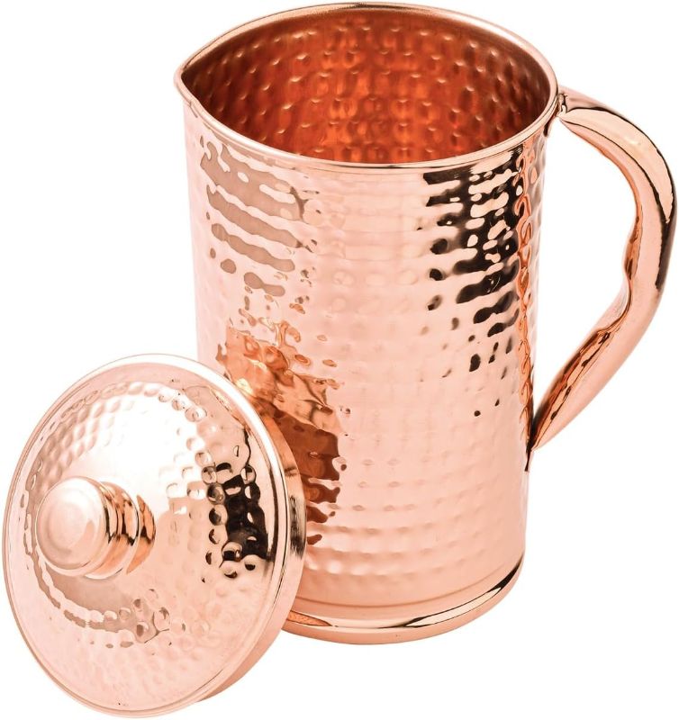 Photo 1 of **DENT ON BOTTOM OF PITCHER**Handmade Hammered Drinking Water Copper Pitcher for Ayurveda Health Benefits | Traditional Copper Pitcher for Drinking and Serving Water in Daily Use 