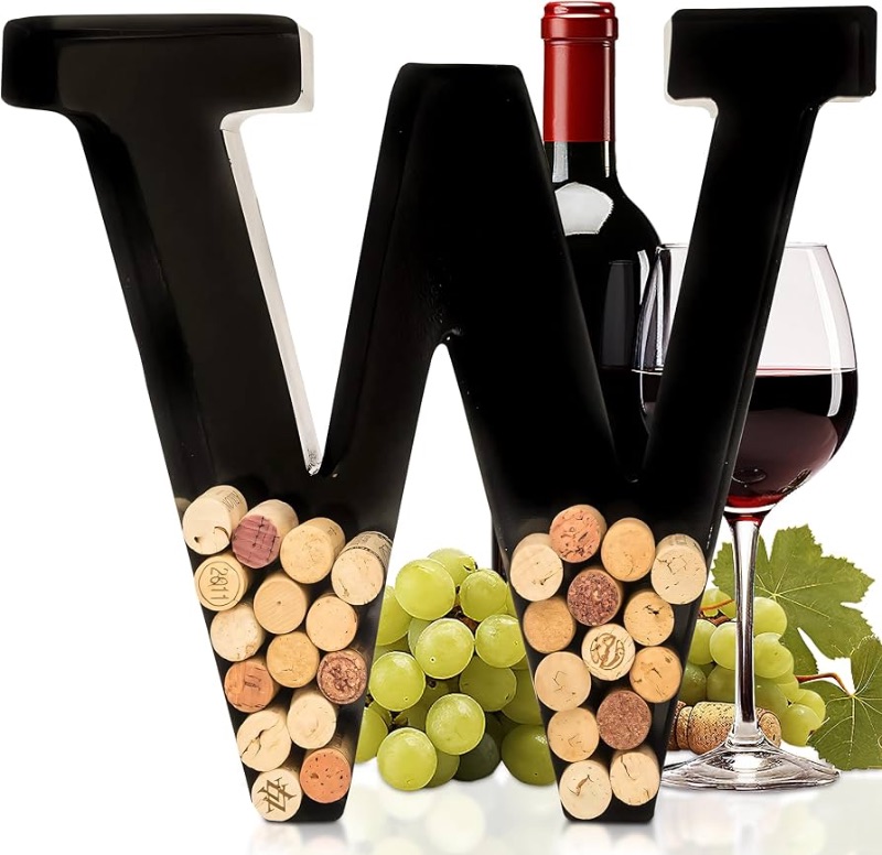 Photo 1 of ***STOCK PHOTO REFERENCE ONLY*** will's Metal Wine Cork Holder - Letters A to Z | Modern Housewarming Gift, Home Bar Decor Wine Gift, Wine Bar Decor, Wedding Registry Items | Large Wall Art | Wine Gifts for Women, Black Large (N)
