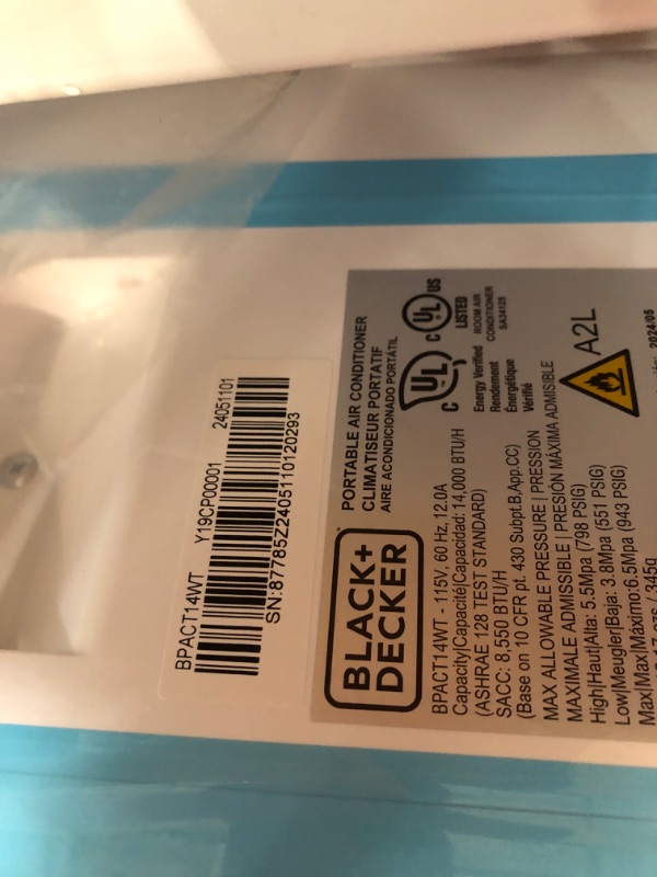Photo 3 of ****POWRS ON LOW BLOWING *****BLACK+DECKER Air Conditioner, 14,000 BTU Air Conditioner Portable for Room up to 700 Sq. Ft., 3-in-1 AC Unit, Dehumidifier, & Fan, Portable AC with Installation Kit & Remote Control White - 14,000 BTU 1 Count (Pack of 1)