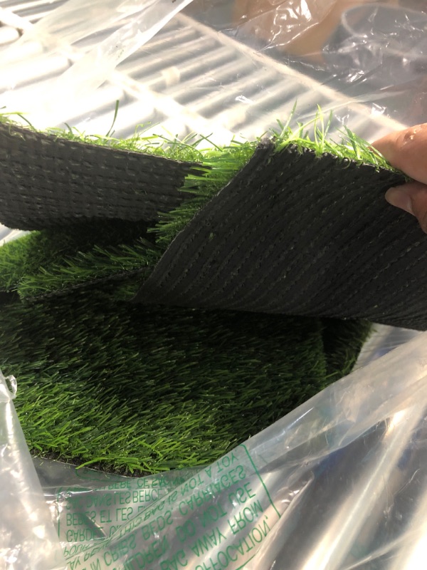Photo 1 of **USED SET NOT COMPLETE**Kesfey 8 Packs 12 x 12 Squares Grass Placemats Artificial Grass Mat Fake Turf Astroturf Squares Placemat Synthetic Grass Turf Patch Washable Green Fake Grass Carpet for Outdoor Woodland Picnic Party