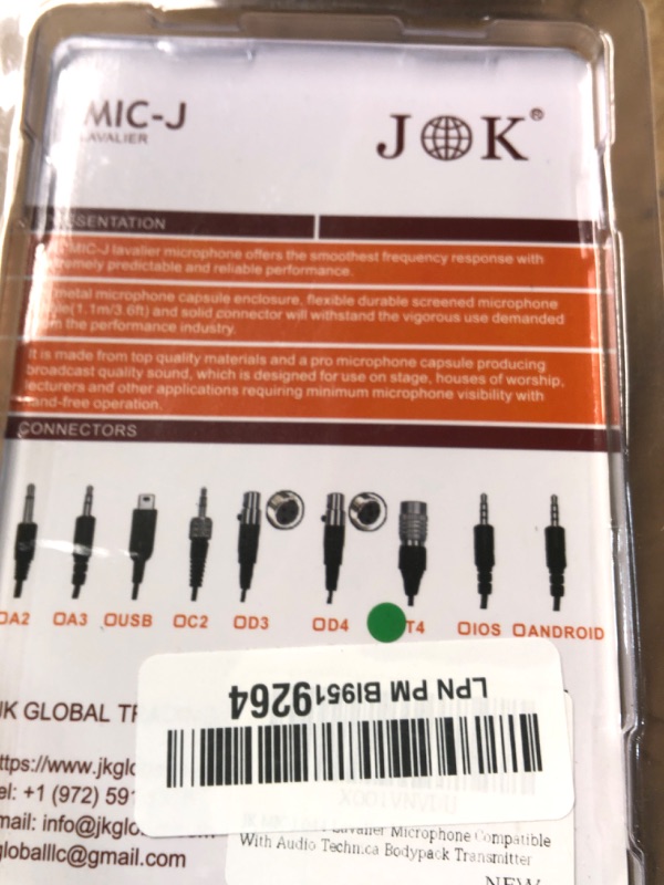 Photo 3 of ***FACTORY SEALED***JK MIC-J 044 Lapel Microphone Lavalier Microphone Compatible With Audio Technica Bodypack Transmitter