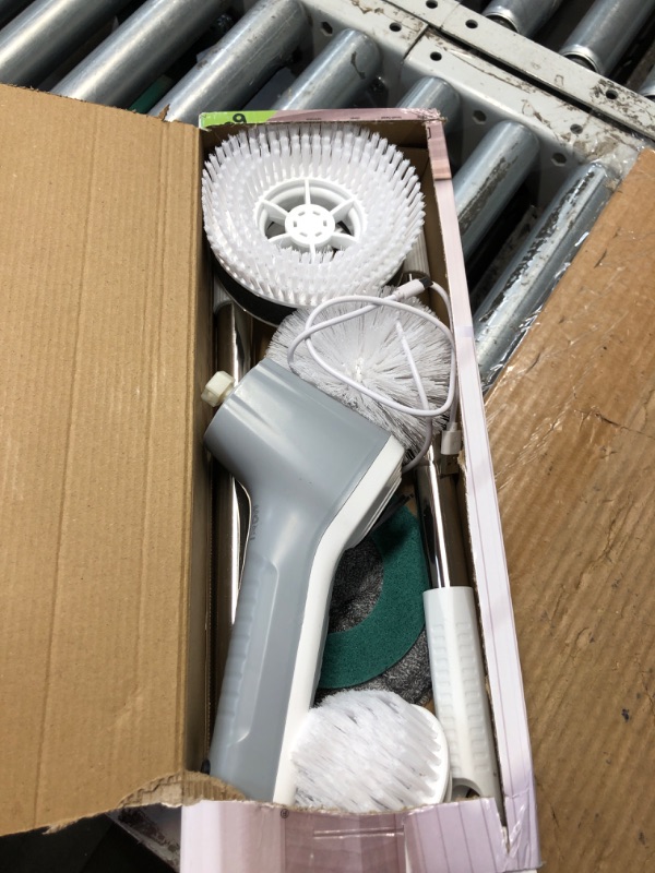 Photo 2 of ***USED - DOESN'T POWER ON - UNABLE TO TROUBLESHOOT***
Electric Spin Scrubber, 4500mAh Cordless Spin Scrubber with Spray Function, 6 Large Brush Heads, 2 Speeds, IPX8 Waterproof, Spin Brush with Extension Arm for Cleaning Bathroom Floor Tile (Grey)