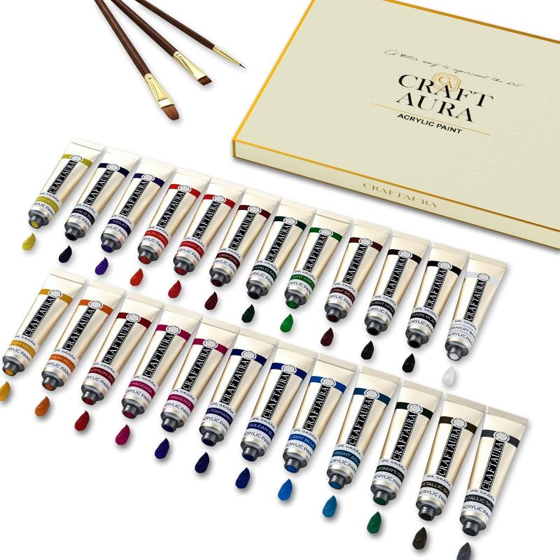 Photo 1 of **2PACK** Acrylic Paint Set 24colors (12ml, 0.4 oz) with 3 Pieces Brushes, Heavy Body Paint Supplies for Canvas Painting Christmas Decorations, Non Toxic Paints for Kids Beginners Students Artist Painter