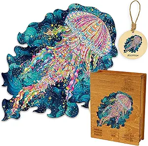 Photo 1 of **MISSING 3 PIECES** DEPLEE Wooden Jigsaw Puzzles for Adults, Jellyfish Wooden Jigsaw Puzzles, 427 Pcs–19.5 x 19.3 in Unique Shape Wooden Animal Puzzle Creative Challenge for Adults, Family, Friend | Super King