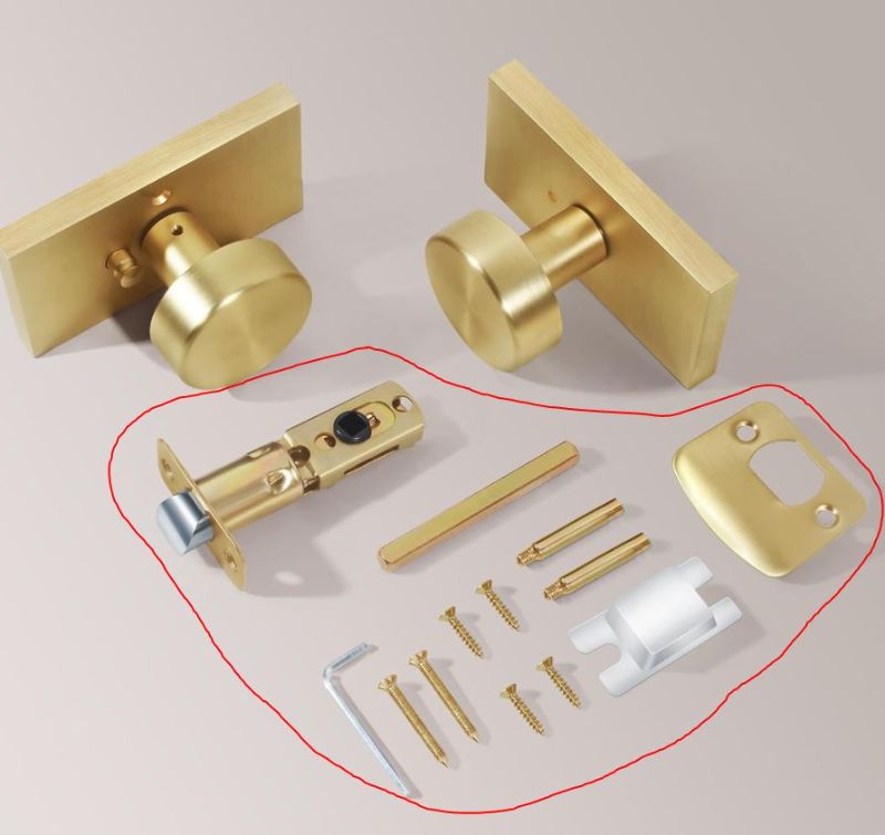 Photo 3 of (READ FULL POST) **SEE PHOTOS** Privacy Gold Door Knob Interior, Satin Brass Door Knobs with Lock, Modern Round Door Handles for Bedroom Bathroom,Rectangle Rosette