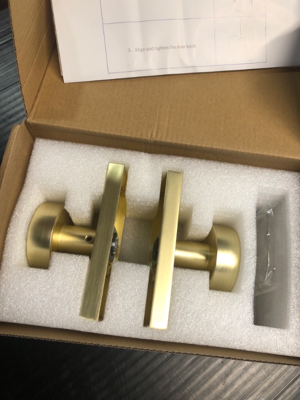 Photo 2 of (READ FULL POST) **SEE PHOTOS** Privacy Gold Door Knob Interior, Satin Brass Door Knobs with Lock, Modern Round Door Handles for Bedroom Bathroom,Rectangle Rosette