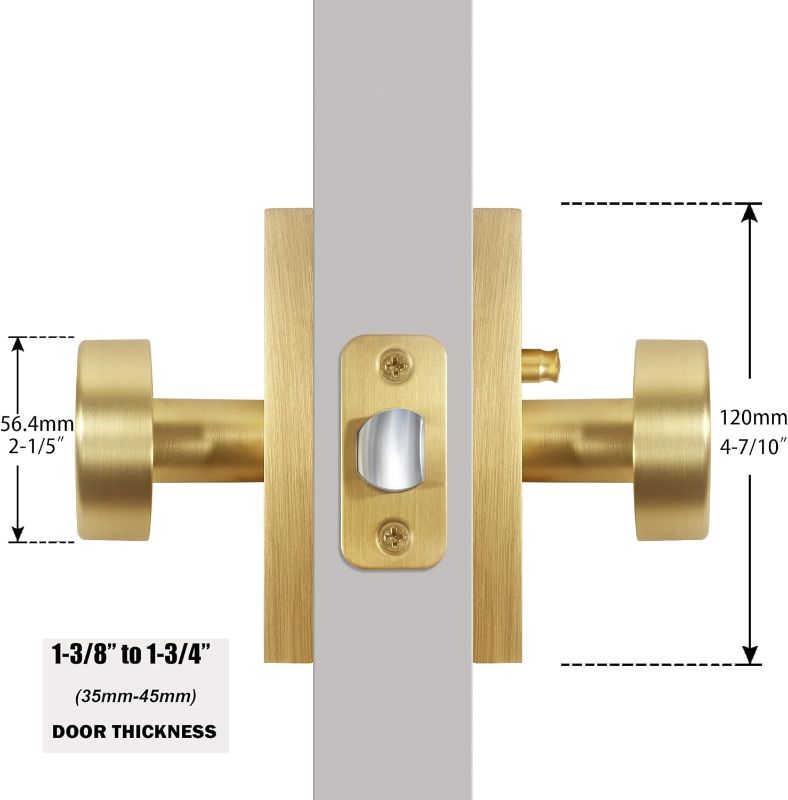 Photo 4 of (READ FULL POST) **SEE PHOTOS** Privacy Gold Door Knob Interior, Satin Brass Door Knobs with Lock, Modern Round Door Handles for Bedroom Bathroom,Rectangle Rosette