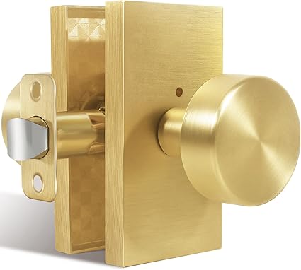 Photo 1 of (READ FULL POST) **SEE PHOTOS** Privacy Gold Door Knob Interior, Satin Brass Door Knobs with Lock, Modern Round Door Handles for Bedroom Bathroom,Rectangle Rosette