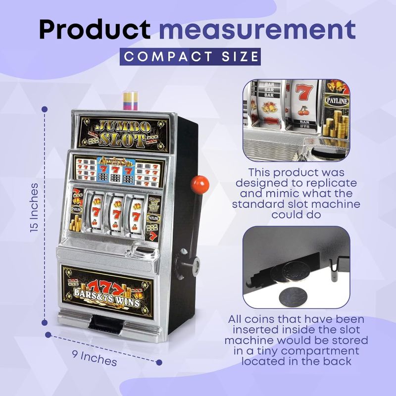 Photo 4 of (READ FULL POST) Mirage Imports Jumbo 15" Slot Machine Coin Bank | Casino Toy Slots Piggy Bank | Flashing Lights and Jackpot Sounds