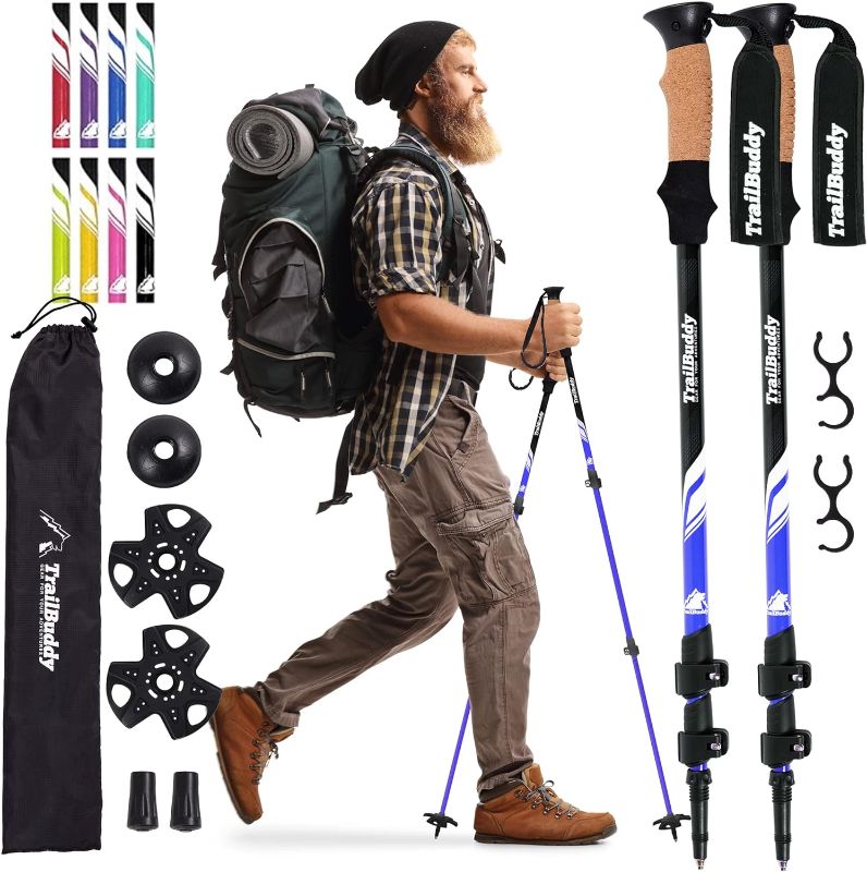 Photo 1 of **YELLOW** TrailBuddy Trekking Poles - Lightweight, Collapsible Hiking Poles for Backpacking Gear - Pair of 2 Walking Sticks for Hiking, 7075 Aluminum with Cork Grip
