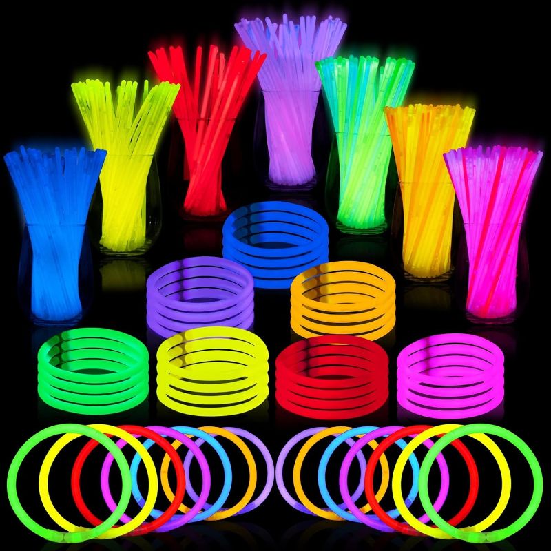 Photo 1 of  Glow Sticks Bulk 400 8" Glowsticks ; Glow Stick Bracelets; Glow Necklaces; Glow in the Dark, July 4th, Christmas, Halloween Party Supplies Pack, Football Party Supplies