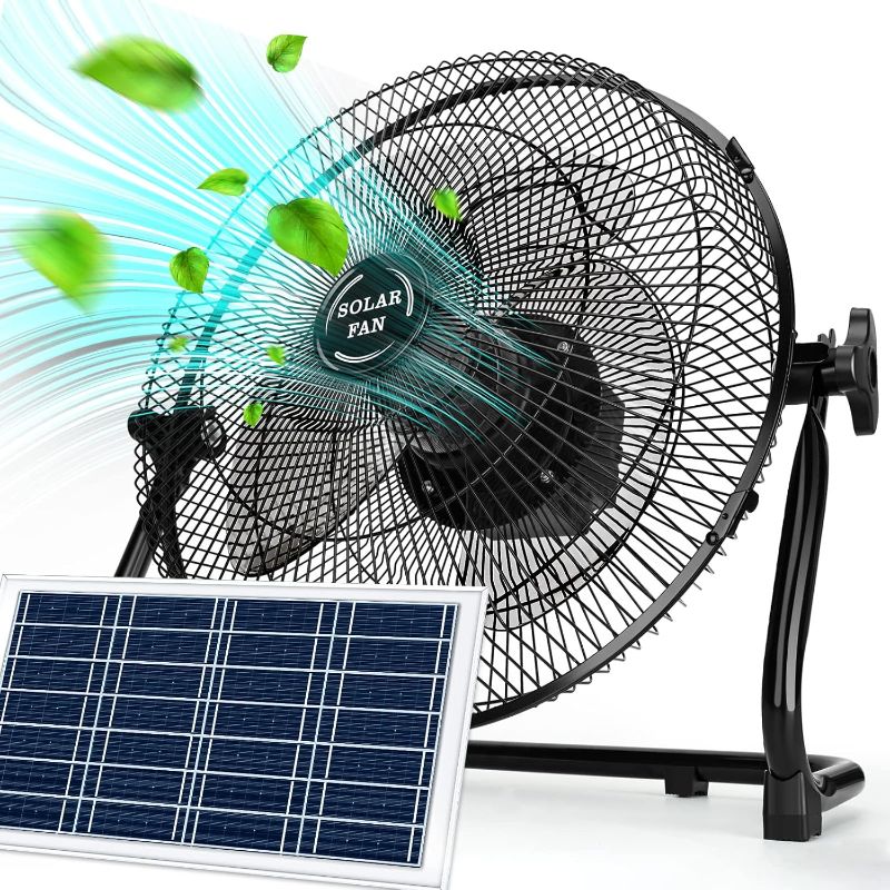 Photo 1 of ***STOCK PHOTO REFERENCE ONLY*** Solar Fan, 2-in-1 Solar Panel Powered & AC Charger Powered 12 Speeds Portable Rechargeable Fan, 12'' Cordless High Velocity Floor Fan For Household, Camping, Travel, Outdoor