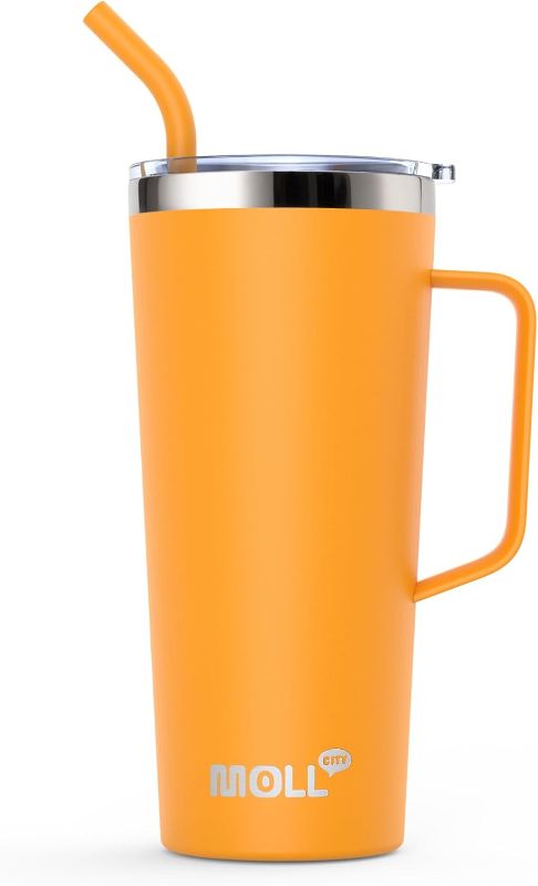 Photo 1 of **USED LOOKS NEW**Tumbler-24oz Stainless Steel Double Wall Vacuum Insulated Tumbler Cup with Lid and Straw Travel Coffee Mug with Handle(MANGO YELLOW)
