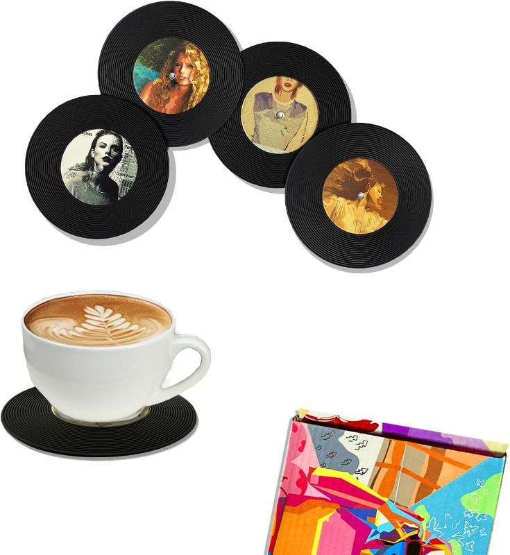 Photo 1 of **three pack bundle** Vinyl Record Coasters, Music Lovers Drink Coasters, Set of 4