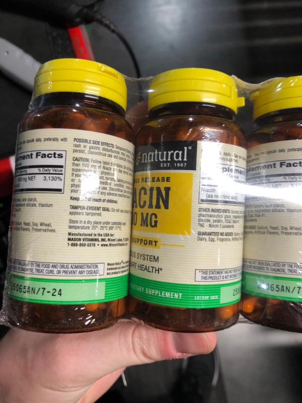 Photo 4 of ***(EXP:7/24 )NONREFUNDABLE***MASON NATURAL Niacin 500 mg Flush Free - Supports Healthy Nervous System and Heart, Improved Energy Production, 60 Capsules (Pack of 3)