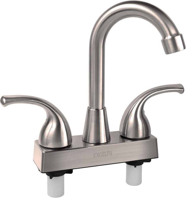 Photo 1 of (READ FULL POST) EXCELFU RV Bathroom Faucet, 4 inch RV Bathroom Sink Faucet Replacement with Classical Lever Handles and 6-inch High Spout (Brushed Satin Nickel)
