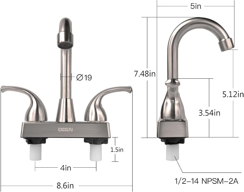 Photo 4 of (READ FULL POST) EXCELFU RV Bathroom Faucet, 4 inch RV Bathroom Sink Faucet Replacement with Classical Lever Handles and 6-inch High Spout (Brushed Satin Nickel)
