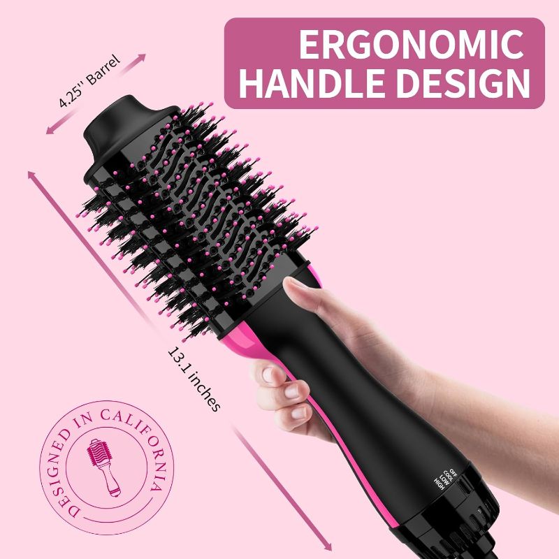 Photo 4 of (READ FULL POST) Hair Dryer and Blow Dryer Brush in One, 4 in 1 Hair Dryer and Styler Volumizer with Negative Ion Anti-frizz Ceramic Titanium Barrel Hot Air Straightener Brush 75MM Oval Shape, Black/Pink