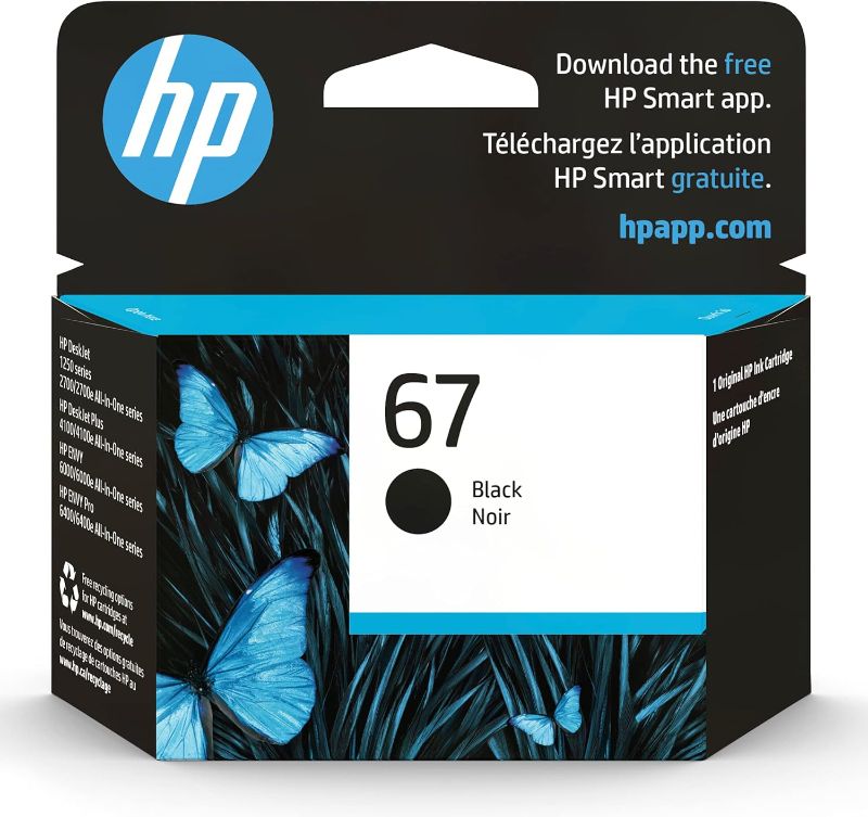 Photo 1 of ***FACTORY SEALED*** HP 67 Black Ink Cartridge | Works with HP DeskJet 1255, 2700, 4100 Series, HP ENVY 6000, 6400 Series | Eligible for Instant Ink | 3YM56AN
