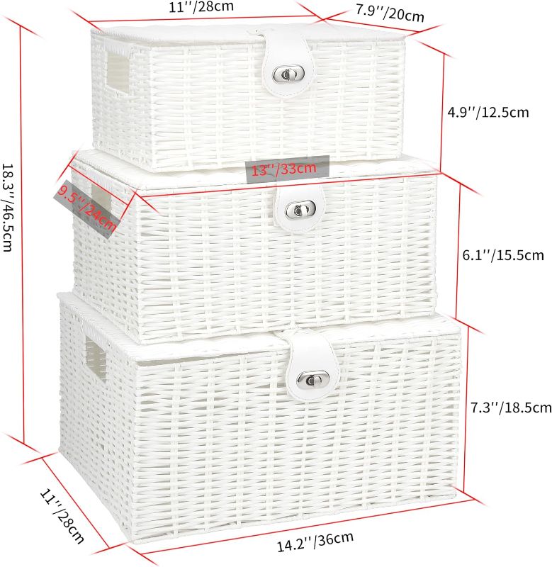 Photo 4 of (READ FULL POST) Honygebia White Wicker Storage Baskets - Set of 3 Decorative Nesting Boxes