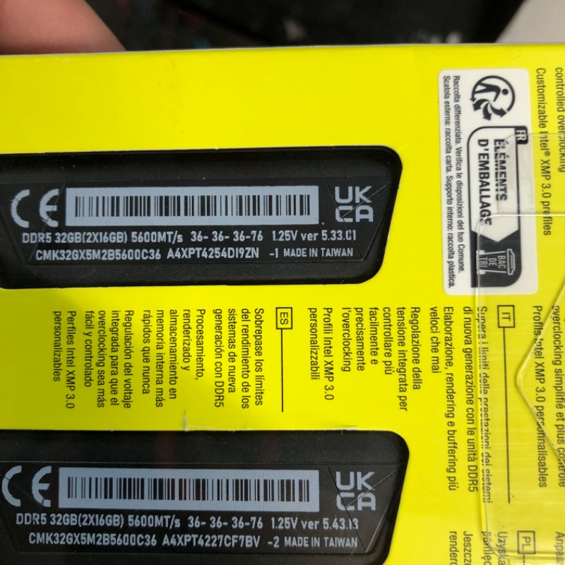 Photo 4 of ***USED - UNABLE TO TEST***
CORSAIR VENGEANCE DDR5 RAM 32GB (2x16GB) 5600MHz CL36 Intel XMP iCUE Compatible Computer Memory - Black (CMK32GX5M2B5600C36)