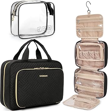 Photo 1 of (READ FULL POST) BAGSMART Toiletry Bag Hanging Travel Makeup Organizer with TSA Approved Transparent Cosmetic Bag Makeup Bag for Full Sized Toiletries, Medium-Black
