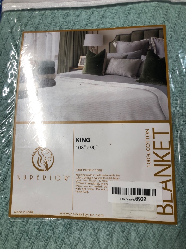 Photo 2 of ***FACTORY SEALED***SUPERIOR Diamond Weave, 100% Cotton Cover for Home Blanket, King, Aqua