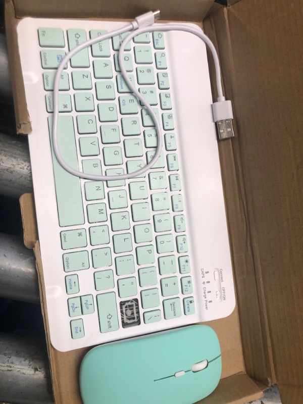 Photo 2 of ***CHECK CLERK NOTES***Rechargeable Bluetooth Keyboard and Mouse Combo Ultra-Slim Portable Compact Wireless Mouse Keyboard Set for Android Windows Tablet Cell Phone iPhone iPad Pro Air Mini, iPad OS/iOS 13 and Above (Green)